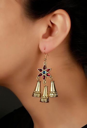 Red German Silver Afghan Earrings